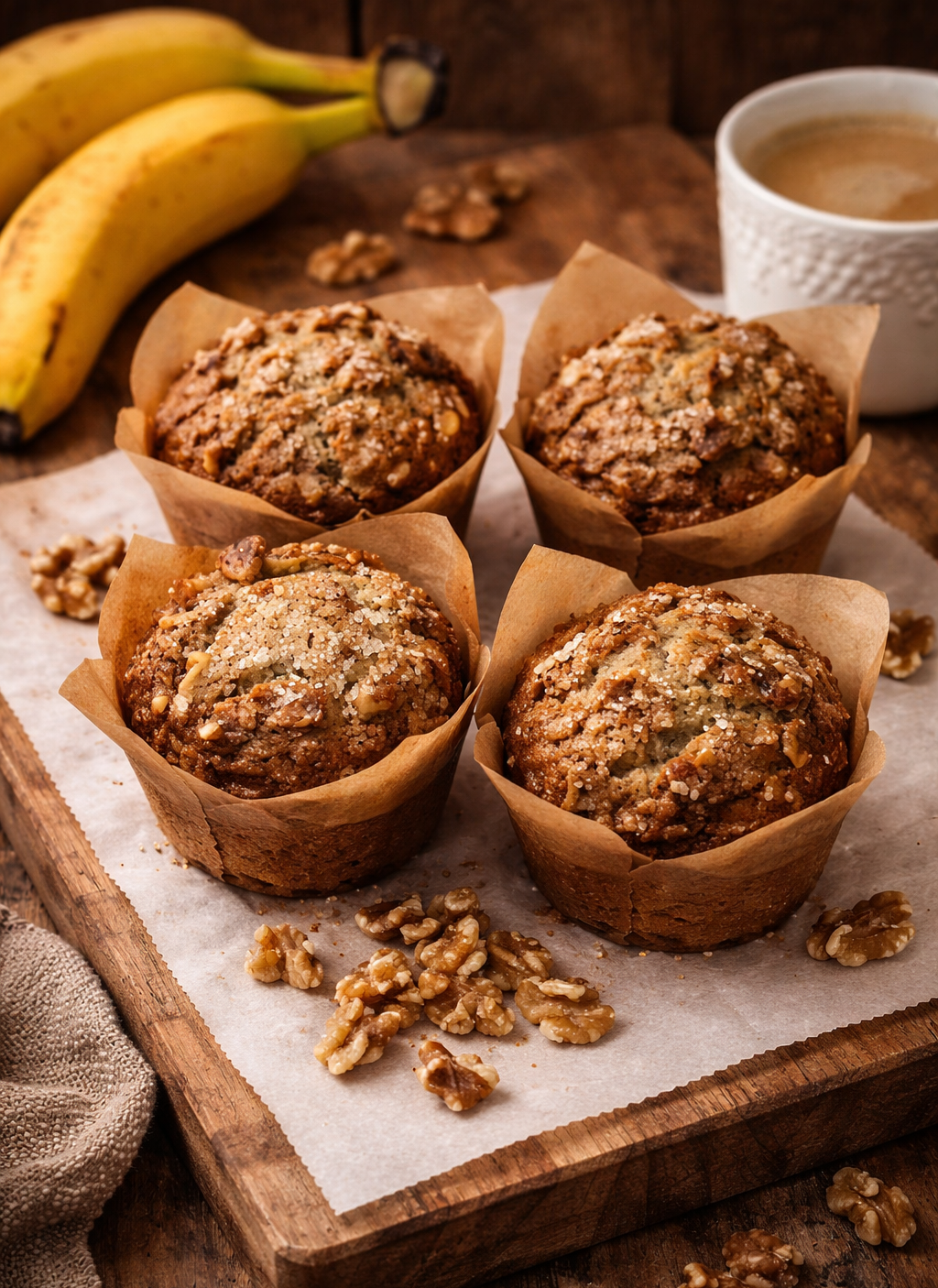 Bakery Style Banana Walnut Muffins